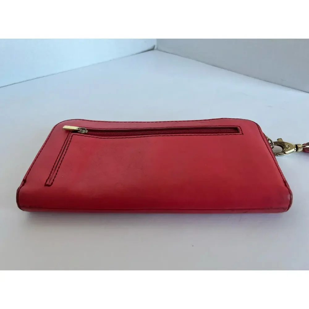Fossil Wristlet Wallet Women‎ OS Coral Leather Zip Around Clutch